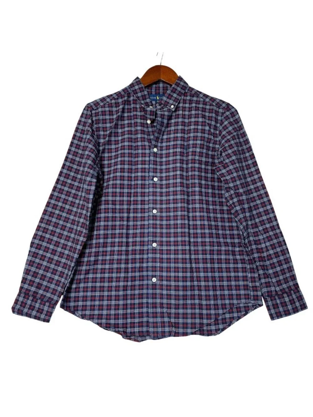 Ralph Lauren Youth XL Boy's Plaid Button-Down Shirt Cotton Blue & Red i2046